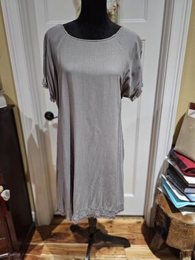 Simple Grey Fringe Hem Shift Dress